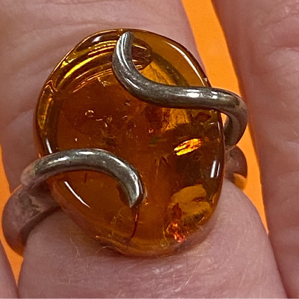 Silver Amber Ring